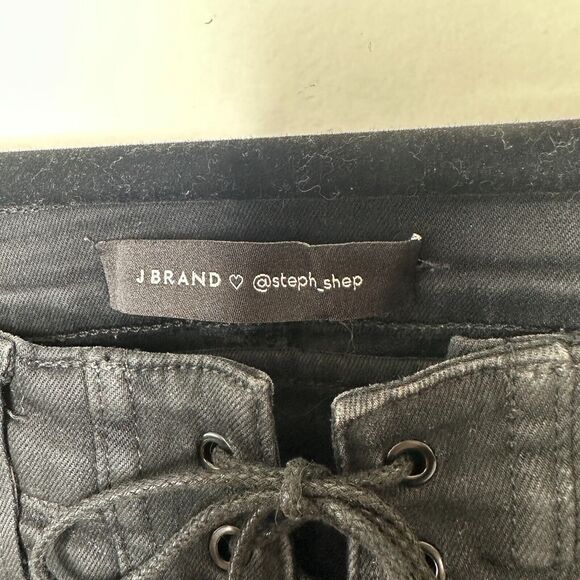 J Brand Steph Shep Charcoal Black High-Rise Laced Up Skinny Jean Vendetta 25 - Picture 7 of 16